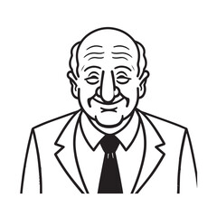 Old person in formal suit black and white vector illustration portrait elegant classic digital artwork