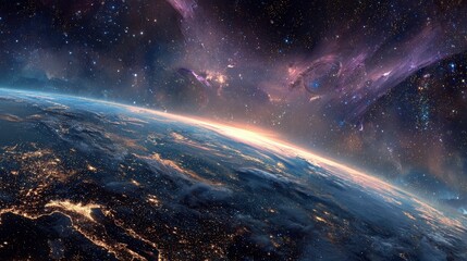 Earth At Night With Glowing City Lights From Space