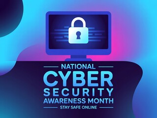 National cybersecurity awareness month concept with computer and padlock icon