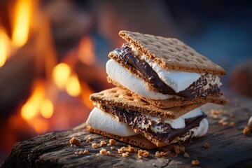 Smores Campfire Event: Roasting Marshmallows at Autumn Beach Bonfire