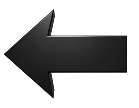  Bold leftward black directional arrow fully visible isolated on transparent background PNG