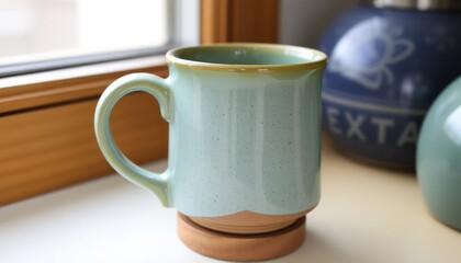 Elegant Ceramic Coffee Mug on Wooden Windowsill