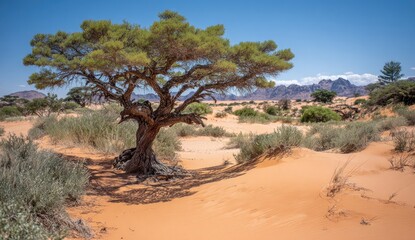 A lone tree in a desert landscape