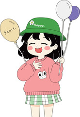 Happy Girl with Balloons