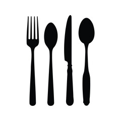 Elegant Black and White Silhouette of Fine Dining Cutlery Utensils Set, cutlery set silhouette vector illustration