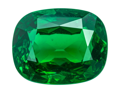 Glossy emerald green stone fully visible isolated on transparent background PNG