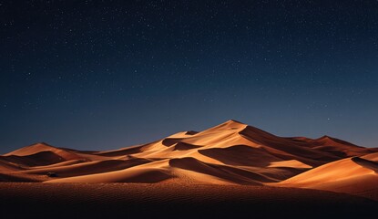 Desert dunes under a starlit night sky