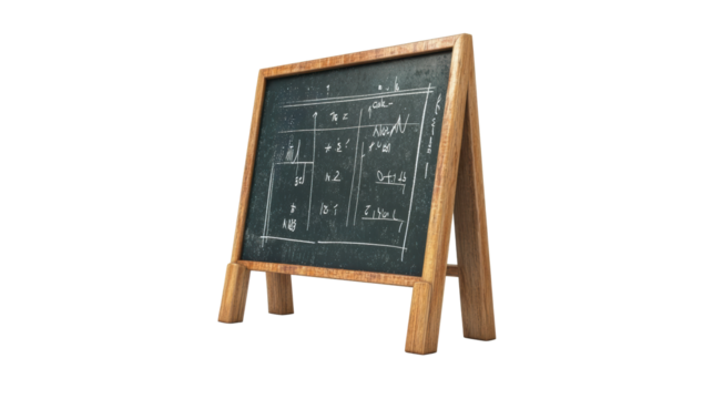 Chalkboard with Mathematical Diagrams and Formulas
