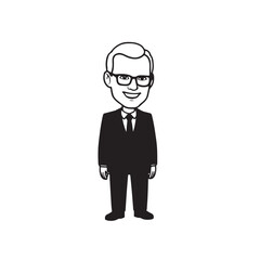 Old person in formal suit black and white vector illustration portrait elegant classic digital artwork