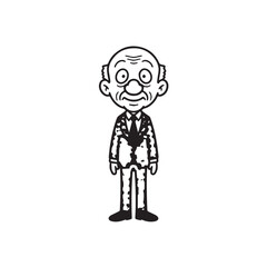 Old person in formal suit black and white vector illustration portrait elegant classic digital artwork