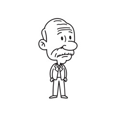 Old person in formal suit black and white vector illustration portrait elegant classic digital artwork