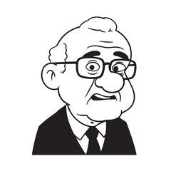 Old person in formal suit black and white vector illustration portrait elegant classic digital artwork