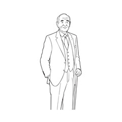 Old person in formal suit black and white vector illustration portrait elegant classic digital artwork