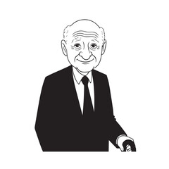 Old person in formal suit black and white vector illustration portrait elegant classic digital artwork