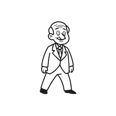 Old person in formal suit black and white vector illustration portrait elegant classic digital artwork
