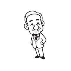 Old person in formal suit black and white vector illustration portrait elegant classic digital artwork