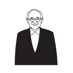 Old person in formal suit black and white vector illustration portrait elegant classic digital artwork