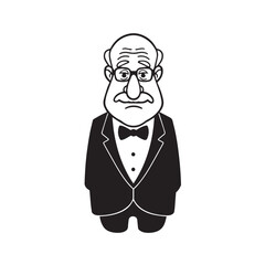 Old person in formal suit black and white vector illustration portrait elegant classic digital artwork