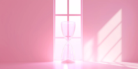 Minimal pink hourglass with sunlight shadow in modern interior
