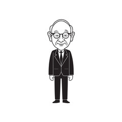 Old person in formal suit black and white vector illustration portrait elegant classic digital artwork