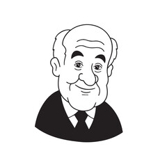 Old person in formal suit black and white vector illustration portrait elegant classic digital artwork