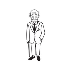 Old person in formal suit black and white vector illustration portrait elegant classic digital artwork