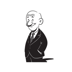 Old person in formal suit black and white vector illustration portrait elegant classic digital artwork