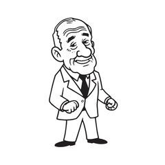 Old person in formal suit black and white vector illustration portrait elegant classic digital artwork