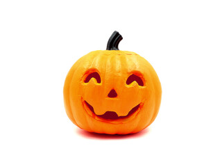 Pumpkin with cut-out eyes, nose, and mouth isolated on a white background. Halloween decoration. Halloween concept.