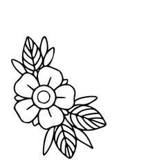 classic tattoo rose and leaves line art