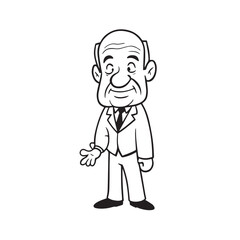Old person in formal suit black and white vector illustration portrait elegant classic digital artwork