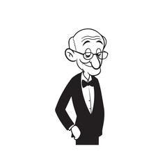 Old person in formal suit black and white vector illustration portrait elegant classic digital artwork