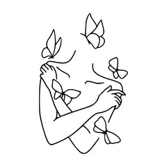 self-love and transformation concept line art