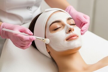 Esthetician Applying a White Facial Mask with a Brush