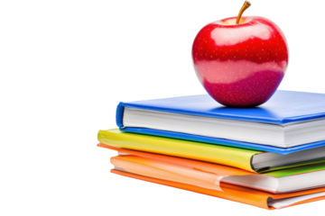 Red apple on stacked school books

