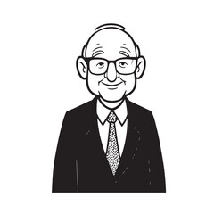 Old person in formal suit black and white vector illustration portrait elegant classic digital artwork