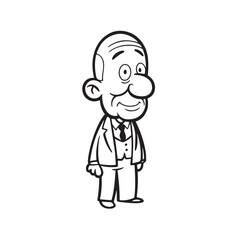 Old person in formal suit black and white vector illustration portrait elegant classic digital artwork