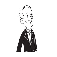 Old person in formal suit black and white vector illustration portrait elegant classic digital artwork