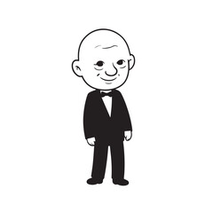 Old person in formal suit black and white vector illustration portrait elegant classic digital artwork