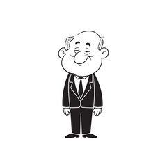 Old person in formal suit black and white vector illustration portrait elegant classic digital artwork