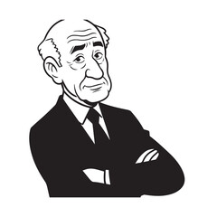 Old person in formal suit black and white vector illustration portrait elegant classic digital artwork