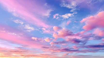 Obraz premium Vibrant pink and blue sunset sky with fluffy clouds
