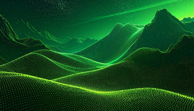 Abstract digital landscape of green mountains