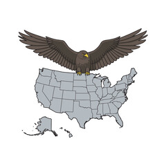 Fototapeta premium Eagle spreading wings above united states map symbolizing freedom and strength – stock vector flat illustration