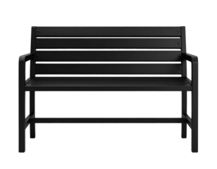  Sleek minimalist black bench fully visible isolated on transparent background PNG