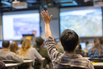Interactive learning environment featuring engaged students attending lecture session