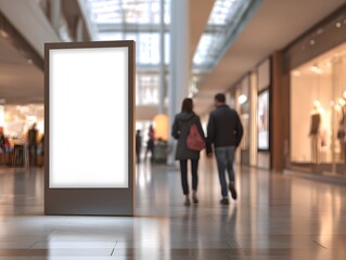 Blank White Ad Billboard in Modern Retail Shopping Mall