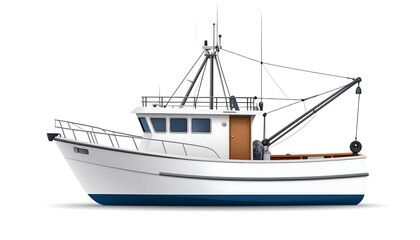 Side view of a white fishing boat
