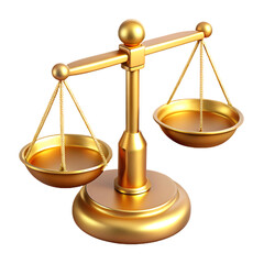 Golden antique balance scale symbolizing justice and law isolated on transparent background