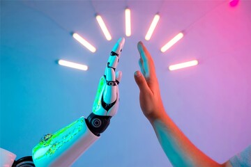 robot hand high five with human for future technology collaborate